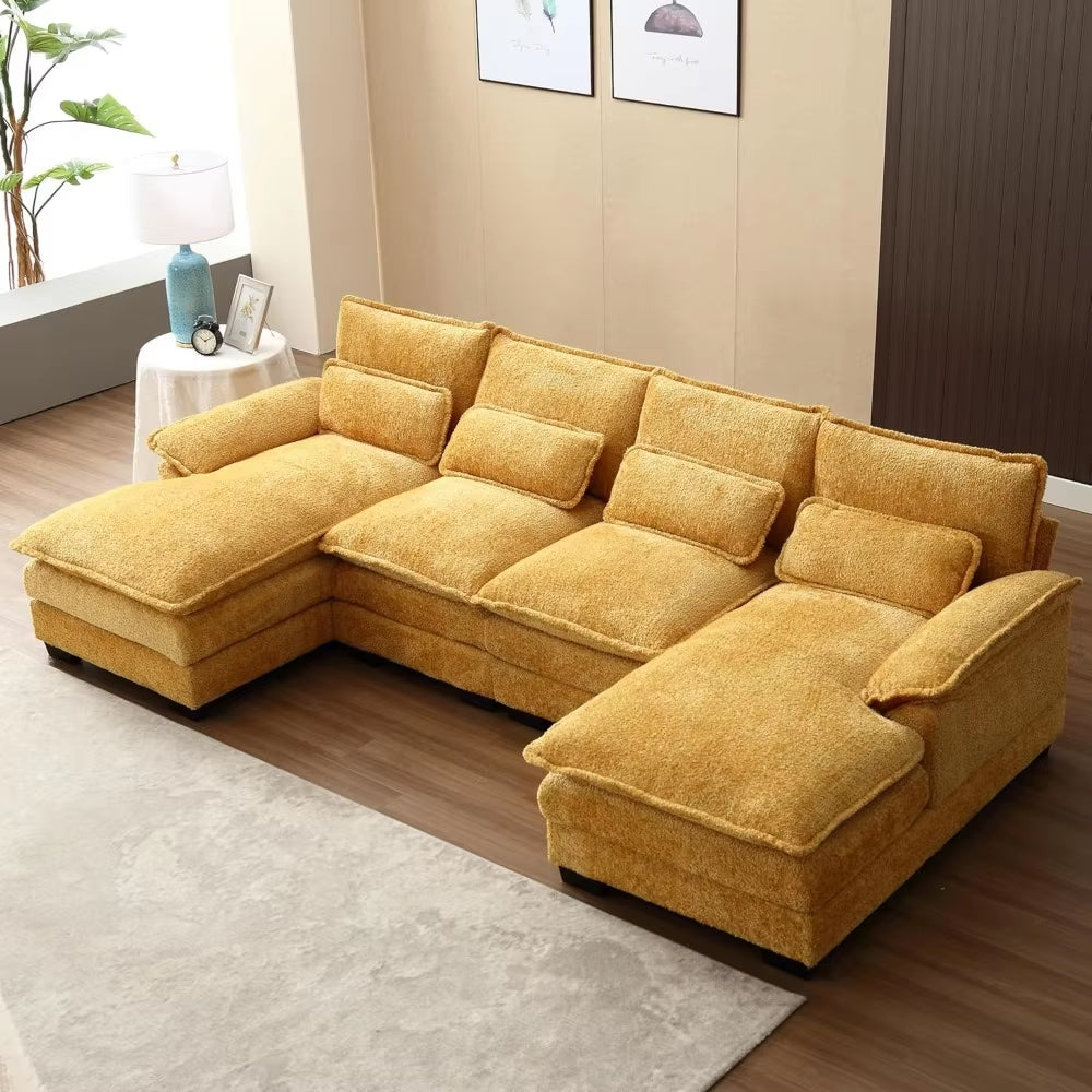 110" Sectional Sofa Couch for Living Room, Modern Chenille U Shaped Couch, Modular Sofa Sleeper with Double Chaise & Memory Foam